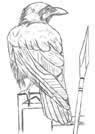 Raven on post with spear